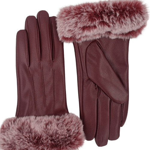 Vegan leather gloves with faux fur cuff